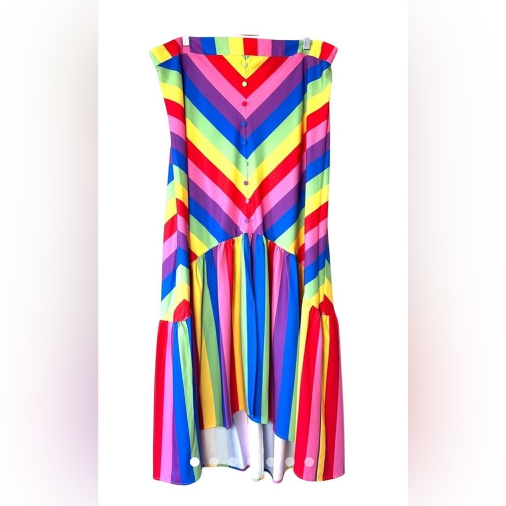 Eloquii Rainbow Striped Button Front Midi Skirt Curvy Plus Size 22